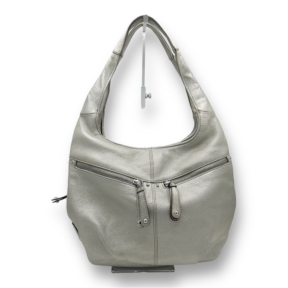 Tignanello Metallic Silver Leather Hobo Bag - Picture 1 of 13